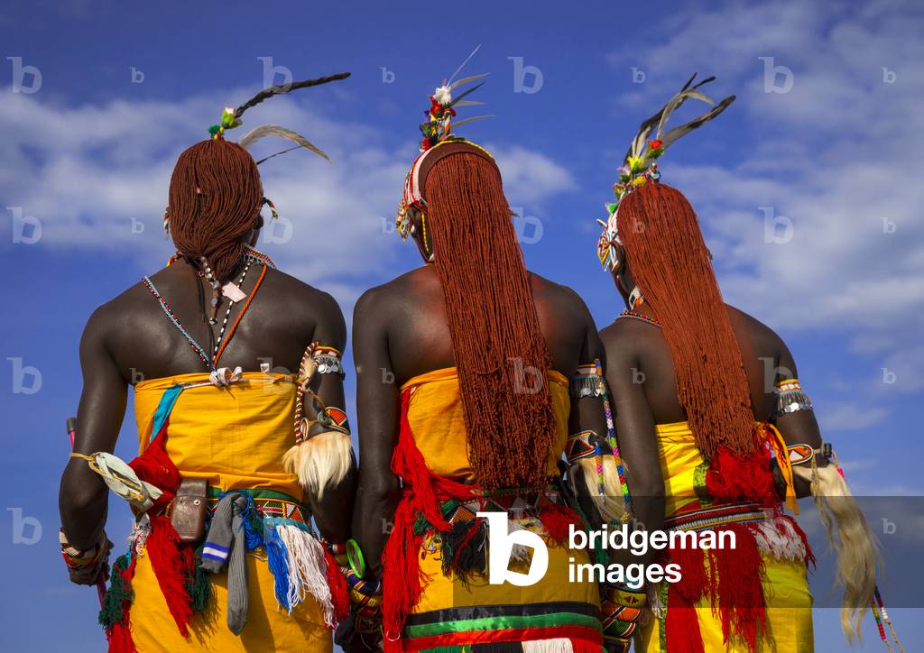 Rendille warriors with long braided hair, Turkana lake, Loiyangalani, Kenya, Africa (photo)