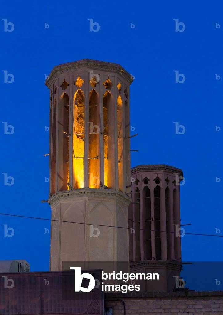 Wind Towers used as a Natural Cooling System in Iranian Traditional Architecture, Yazd Province, Yazd, Iran (photo)