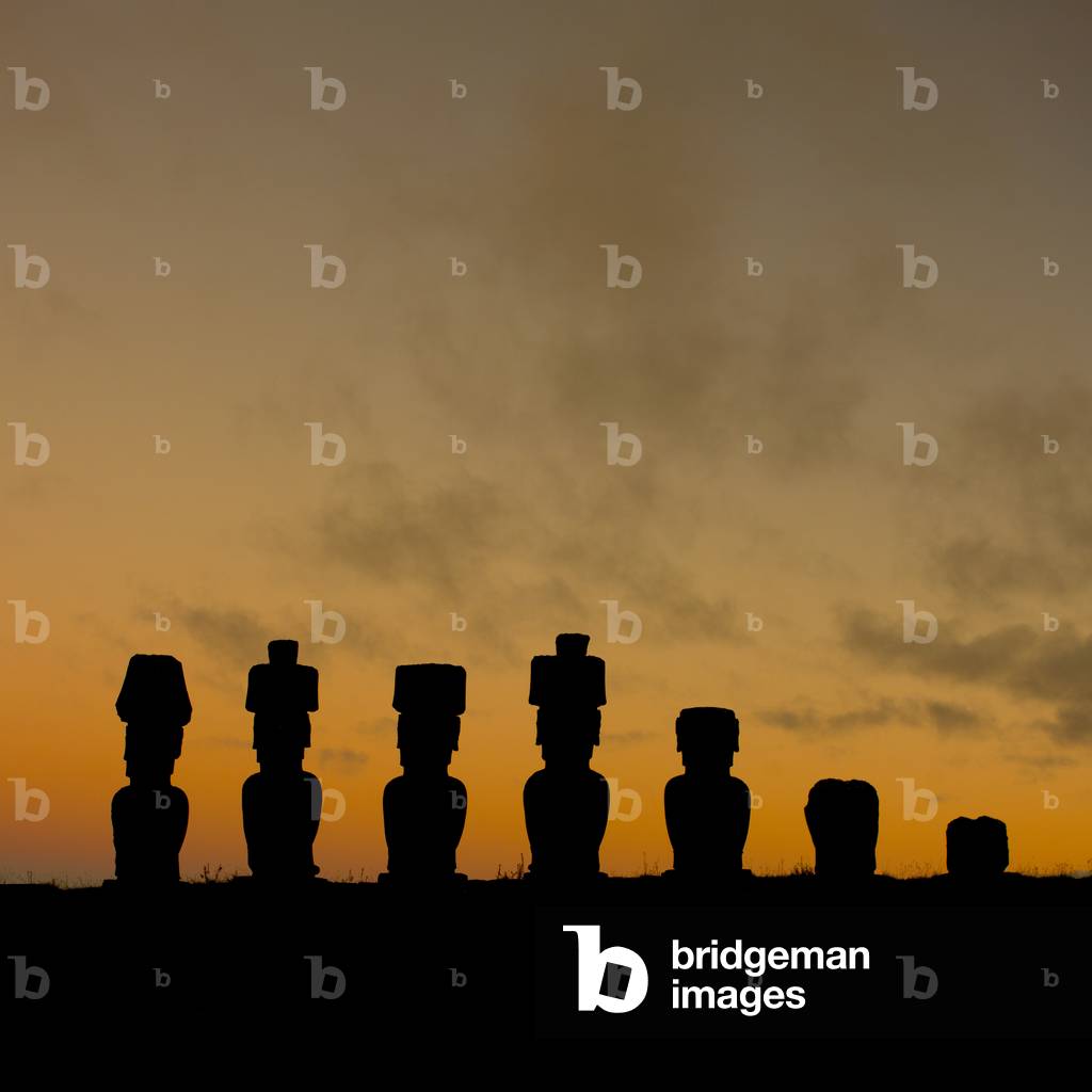 Moais in Ahu Nau Nau at Anakena Beach, Easter Island, Chile (photo)