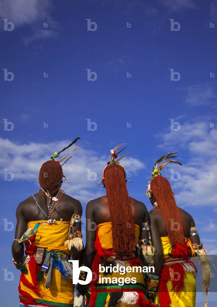 Rendille warriors with long braided hair, Turkana lake, Loiyangalani, Kenya, Africa (photo)