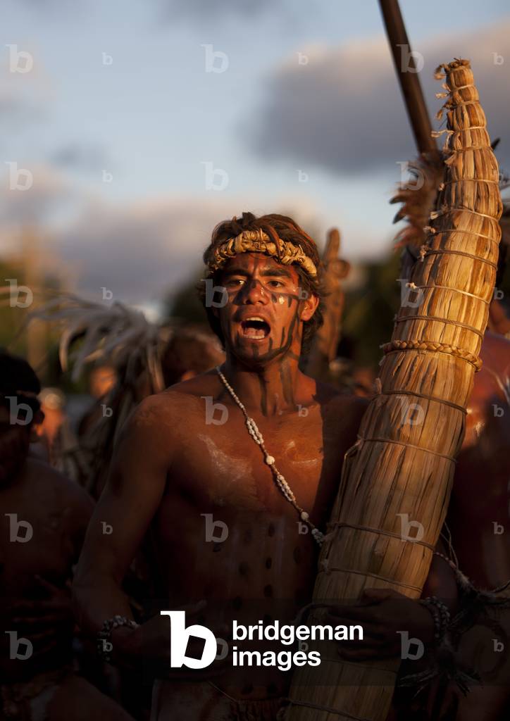 Man With Totora Boat, Tapati Festival, Easter Island, Chile (photo)