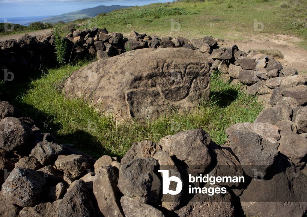 Petroglyph in Rano Kau, Easter Island, Chile (photo)
