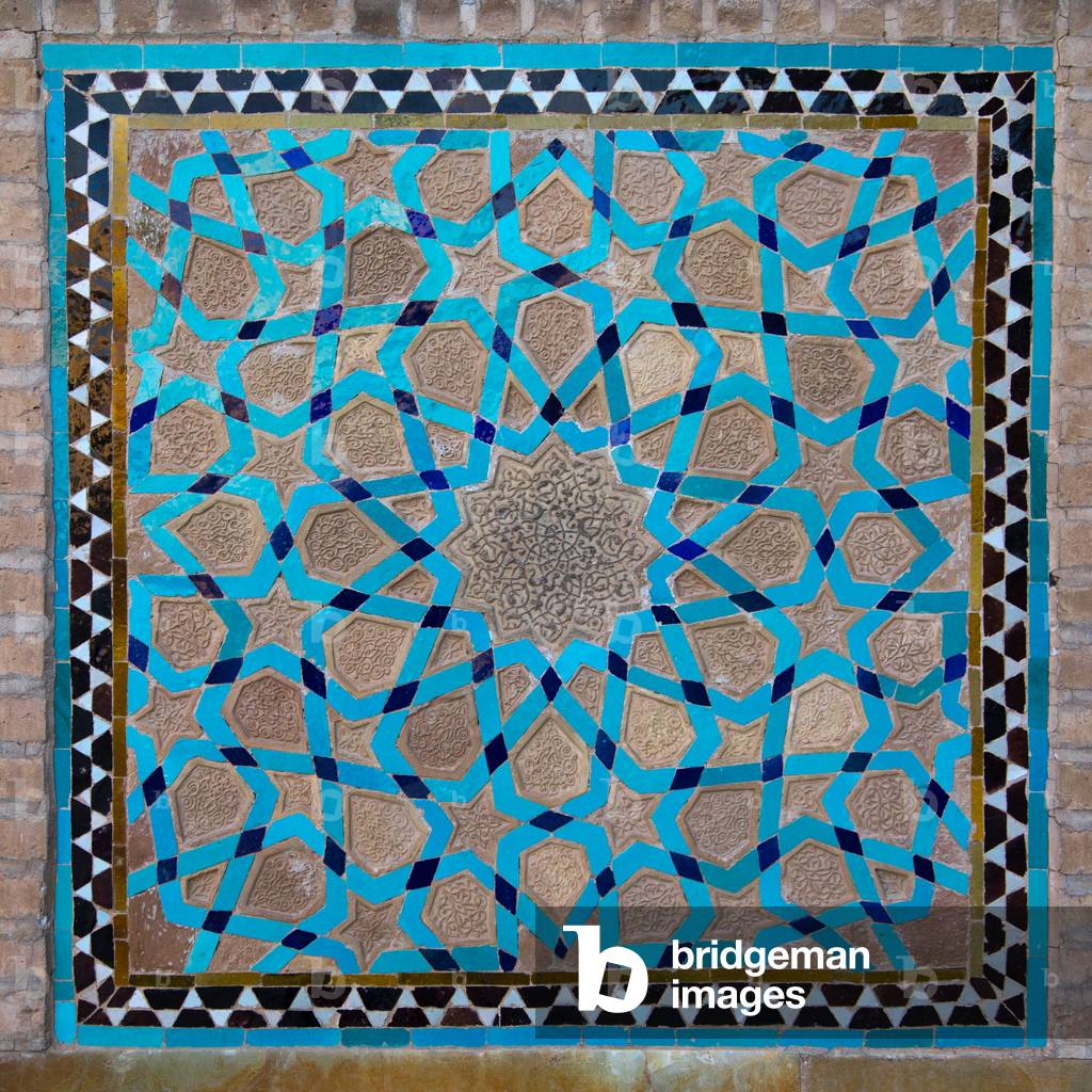Mosaic pattern with ceramic tiles in Jameh Masjid or Friday mosque, Yazd Province, Yazd, Iran (photo)