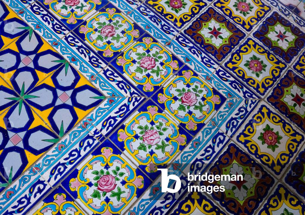 Mosaic Pattern with Ceramic Tiles in Shapouri Garden House, Fars Province, Shiraz, Iran (photo)