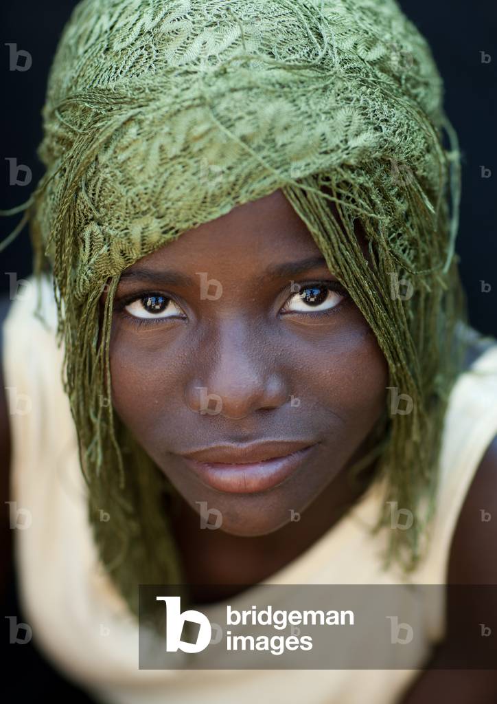 Misses Caroline, a Mudimba Girl Wearing a Beaded Wig, Village of Combelo, Angola, Africa (photo)