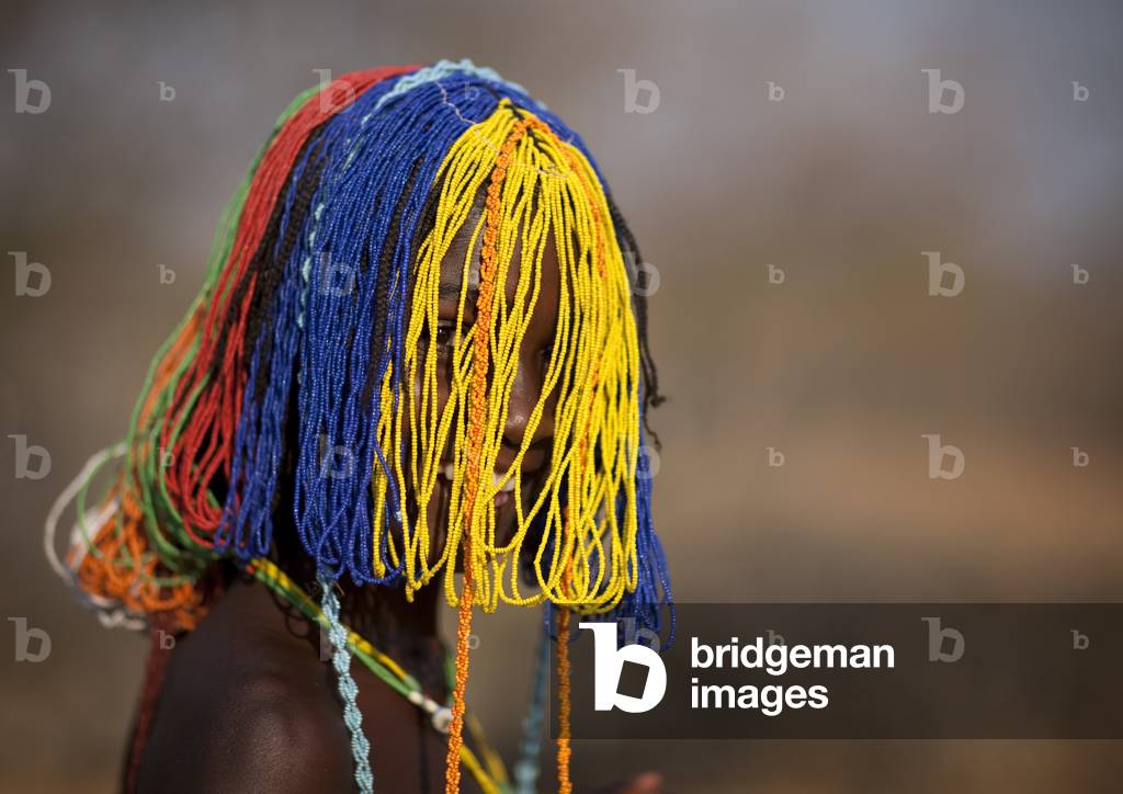 Mudimba Girl with a Beaded Wig called Misses Ena, Village of Combelo, Angola, Africa (photo)