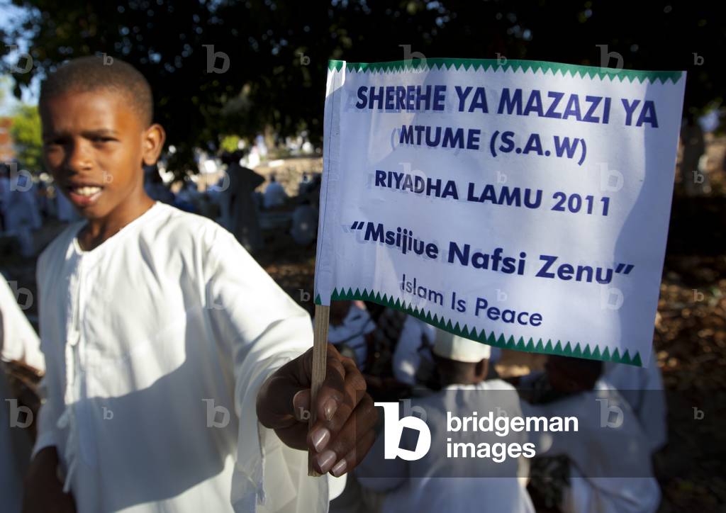 Male procession, Tribute to the shariff, During maulidi festival, Lamu, Kenya, Africa (photo)