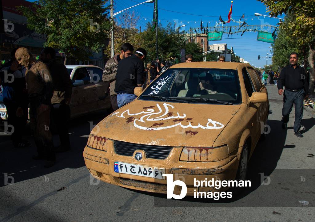 Car Covered with Mud Decorated for Ashura Shiite Celebration, Kurdistan Province, Bijar, Iran (photo)