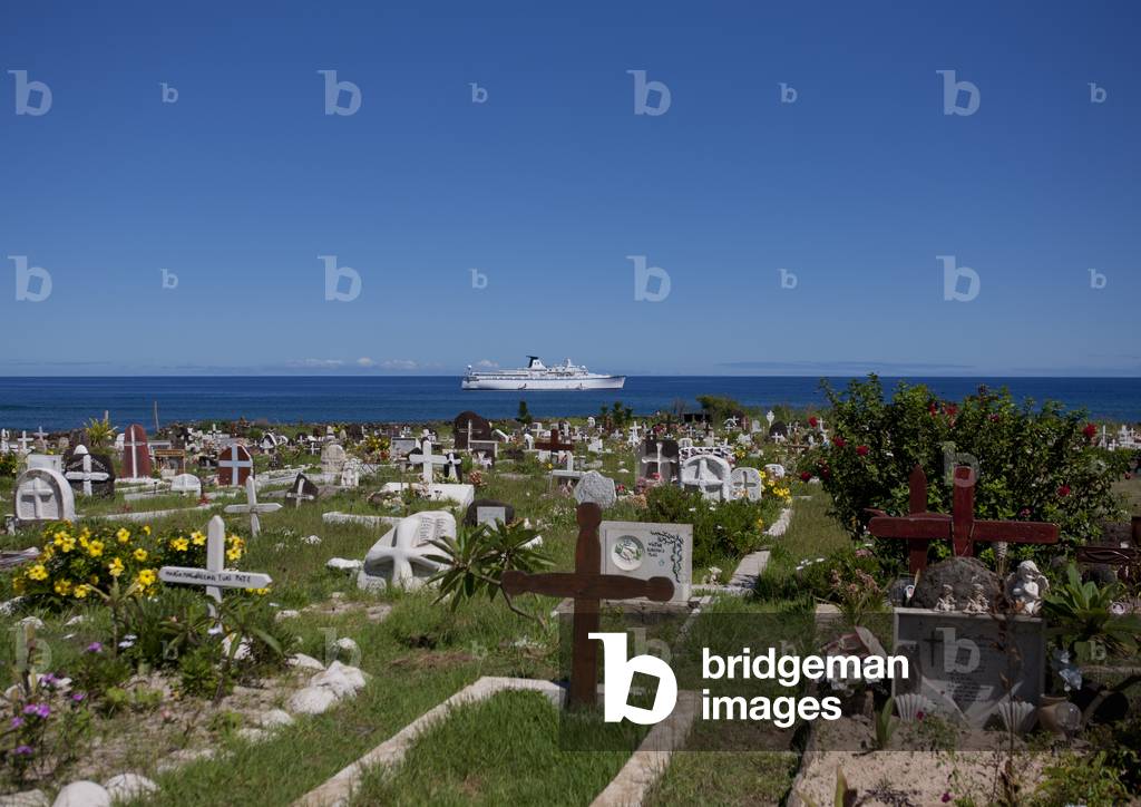 Decorated Tombs in Hanga Roa Cemetery, Easter Island, Chile (photo)