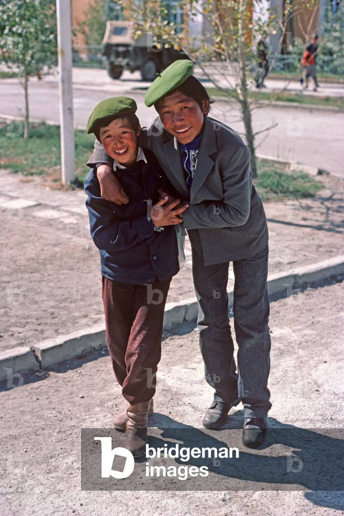 Couple of Mongolian students, Gobi-Altai, Mongolia, Asia
