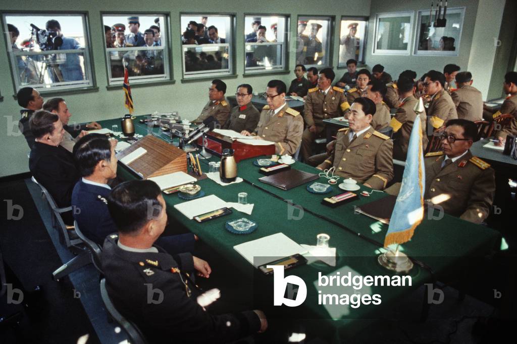 Conference room at Panmunjom on the Korean Demilitarized Zone, DMZ Line where both North Korea and South Korea meet  for talks (photo)