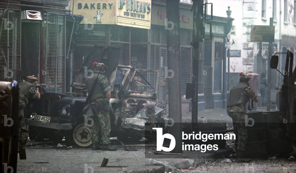 British Army Troops during Rioting on the Falls Road, West Belfast, The Troubles, Northern Ireland, 1976 (photo)