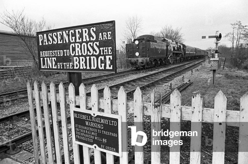 Sidings on the Bluebell Heritage Railway, West Sussex, England, UK, 1990 (b/w photo)