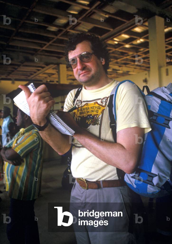 Author Douglas Adams in Madagascar in search of the Aye-Aye Lemur, 1985 (photo)
