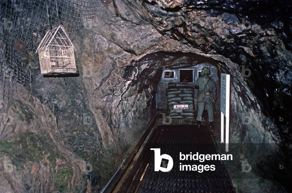 South Korean guarding tunnels built by North Korea in the early 70s..In all 4 tunnels were built by the North Koreans and only detected in 1974., Korean Dimilitarized Zone, DMZ Line (photo)