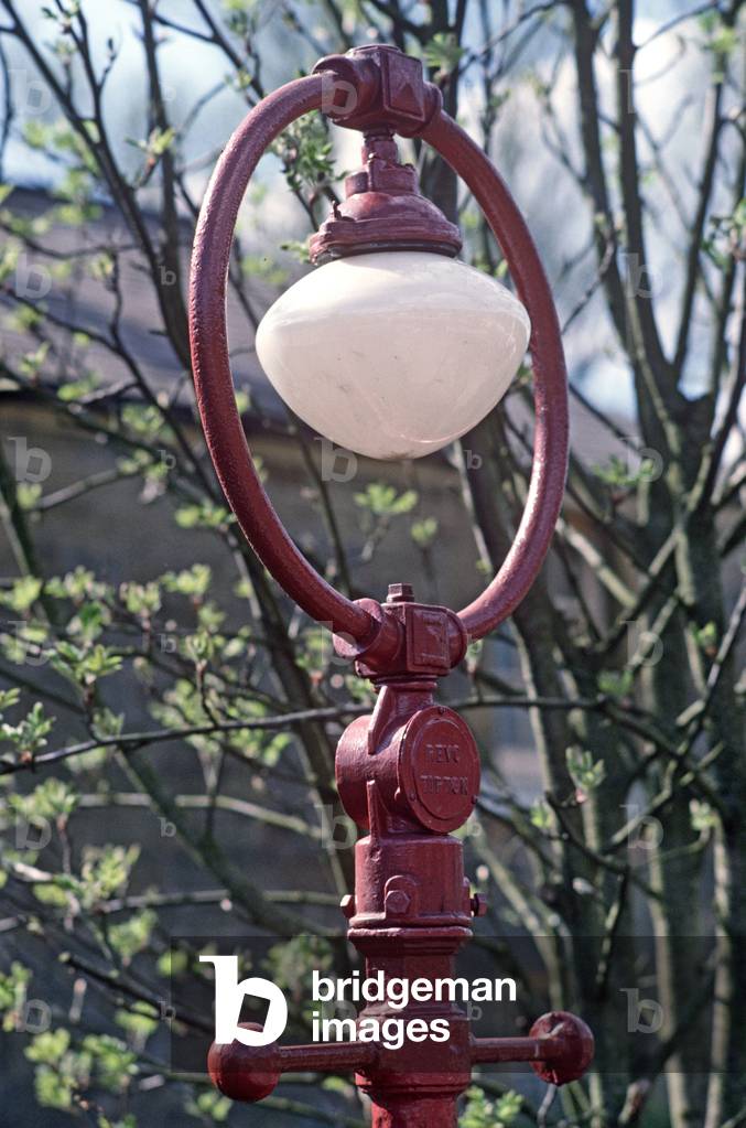 Station platform lamps at Levisham station on the North Yorkshire Moors Railway, North Yorkshire Moors, England, UK, 1992 (photo)