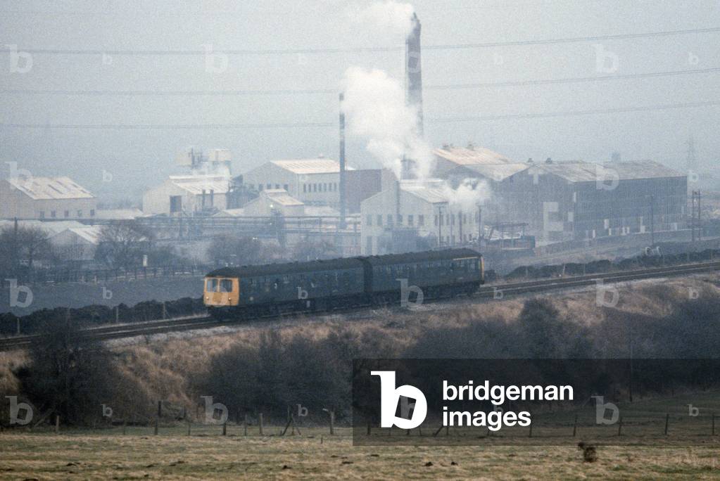 Diesel Multiple Unit on the British Rail Preston to Colne railway line, Lancashire, Great Britain, 1982 (photograph)