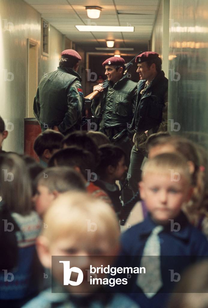Black Mountain Primary School used as a British Army Look Out Post onto Nationalist West Belfast, Northern Ireland, 1972
