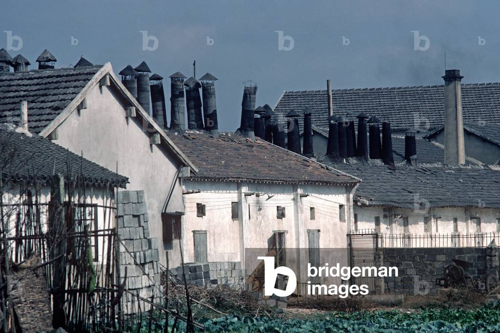 Chimneys on house in Hung-Chiao commune, near Shanghai, China, 1979 (photo)