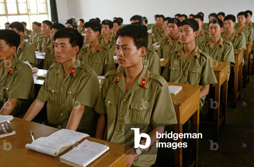 Peoples Liberation Army officers in classroom at Shijiazhuang Military Academy, Hubei province, China, 1985 (photo)