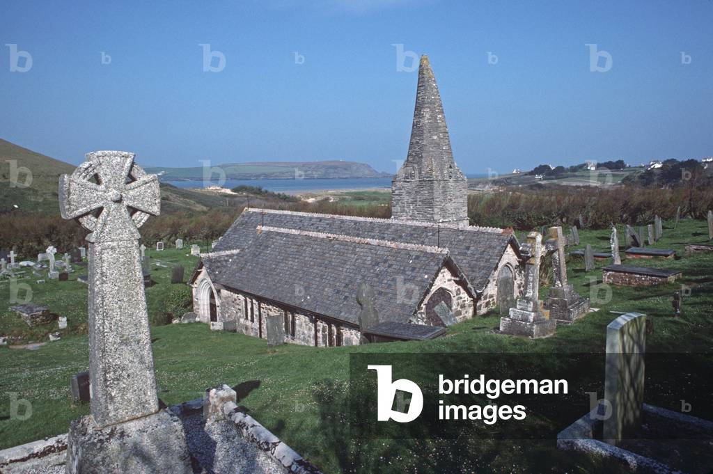 St Enedoc's church where Poet Laureate John Betjeman is buried, Trebetherick, Cornwall, UK (photo)