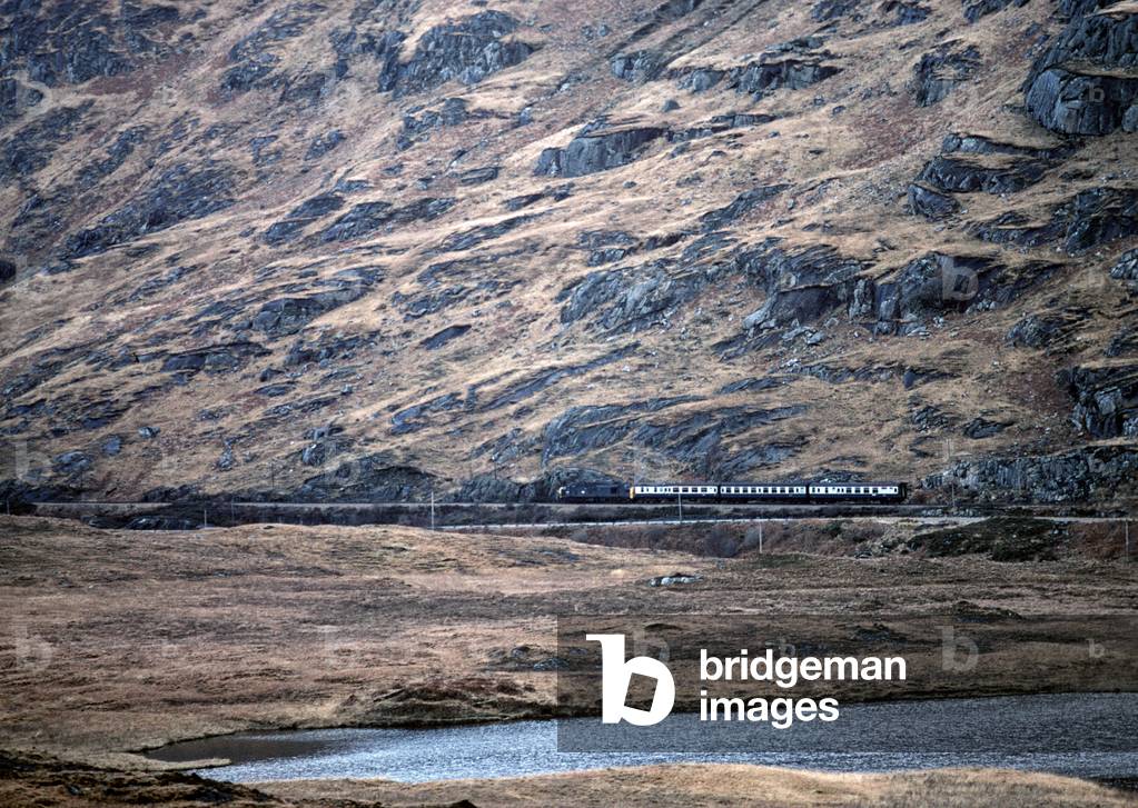 Diesel locomotive on the West Highland British Rail Glasgow to Mallaig Line, Highlands, Scotland,  (photograph)