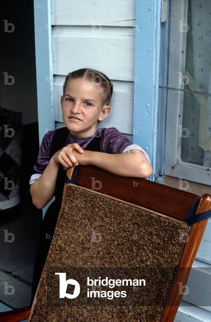Young Mennonite girl from Spanish Lookout settlement farm, Belize, Central America, June 1985 (photo)