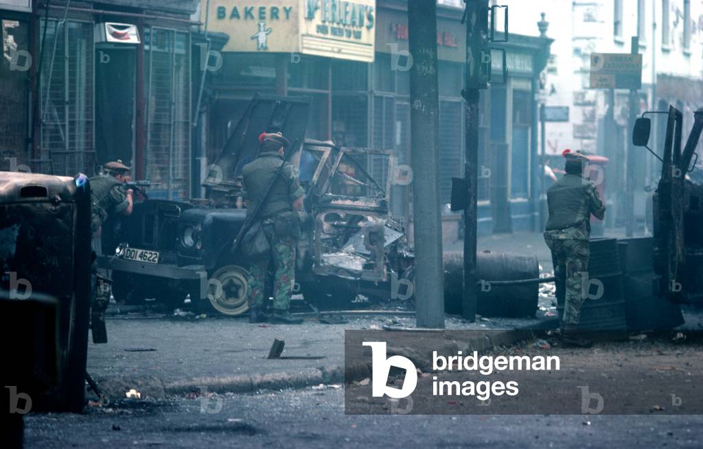 British Army Troops during Rioting on the Falls Road, West Belfast, The Troubles, Northern Ireland, 1976
