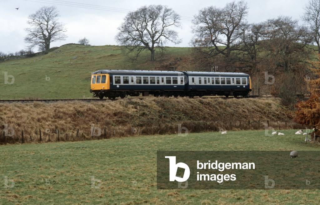 British Rail Diesel Multiple Unit train on the Oxenholme to Windermere line, Lake District, England, 1981 (photograph)