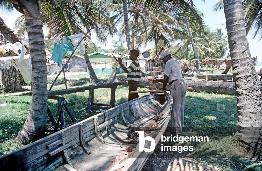 Wooden boat bulding in village on Mosquito Coast, Honduras (photo)