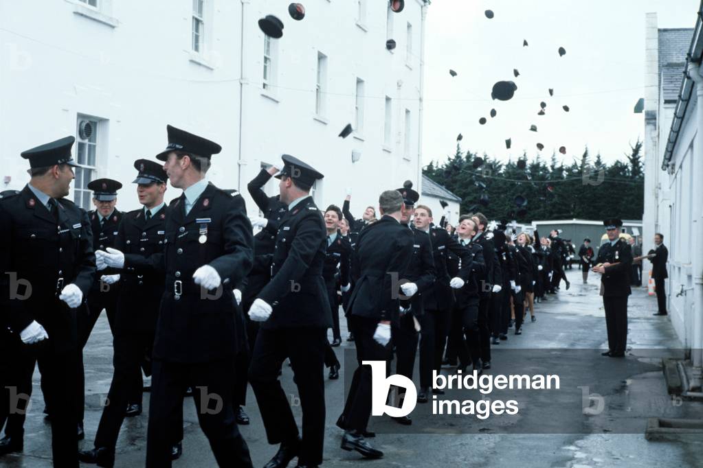 RUC, Royal Ulster Constabulary, Policemen and Policewomen Cadets on Graduation Day, Enniskillen RUC College, Northern Ireland, 1978 (photo)