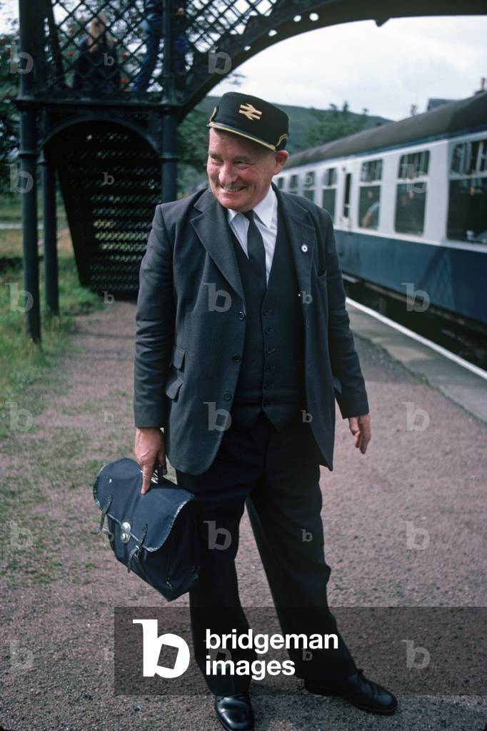 British Rail diesel train driver on the Kyle of Lochalsh Line, Scotland, 1982 (photograph)