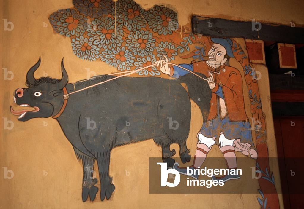 Bullock mural, Paro monastery, Dzong, Bhutan (photo)