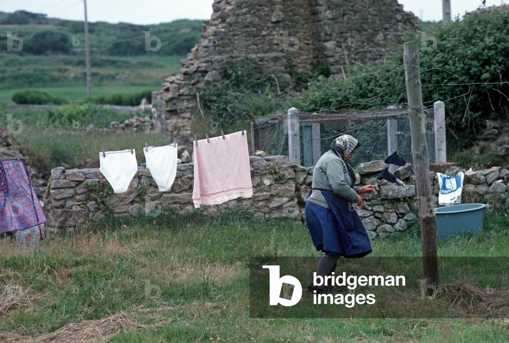 Hanging out the washing, Island of Ushant, Brittany, France (photo)