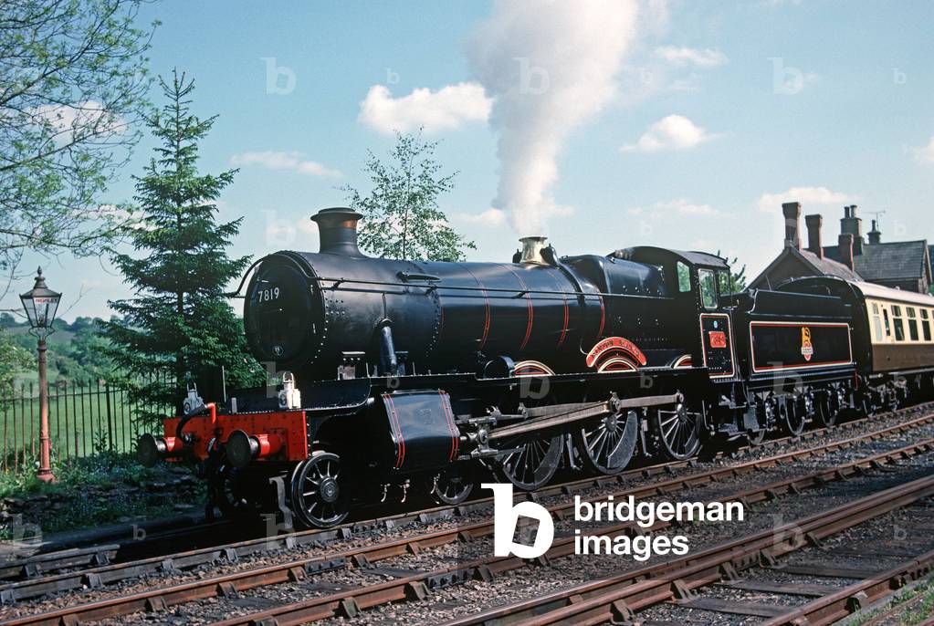 Ex Great Western steam locomotive at Highley station on the Severn Valley Heritage Railway, Shropshire & Worcester, England, UK, 1989 (photo)