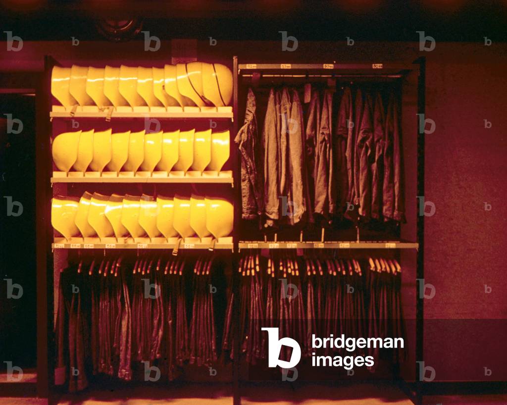 Outside clothing in a suburban commune underground nuclear fall-out shelter, Switzerland (photo)