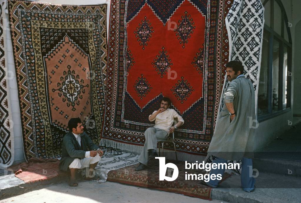 Carpet stall in market, South Tunisia, North Africa (photo)