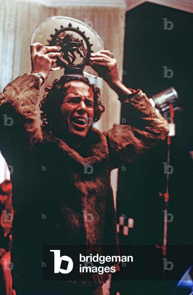 Kenneth Anger during filming of 'Lucifer Rising' in London, 1972 (b/w photo)