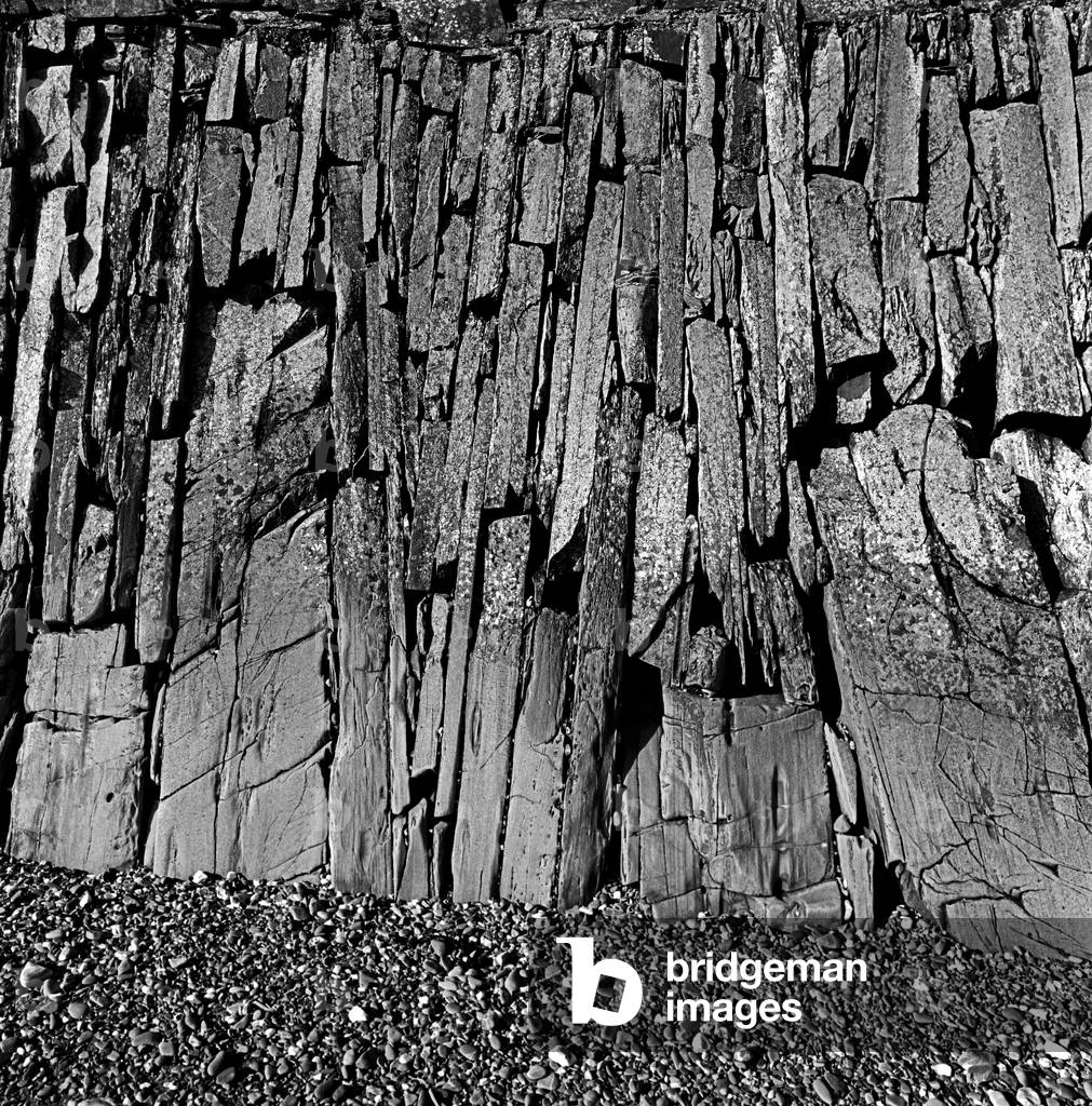Irish Sea coastal stone wall , Co Down, Northern Ireland (b/w photo)