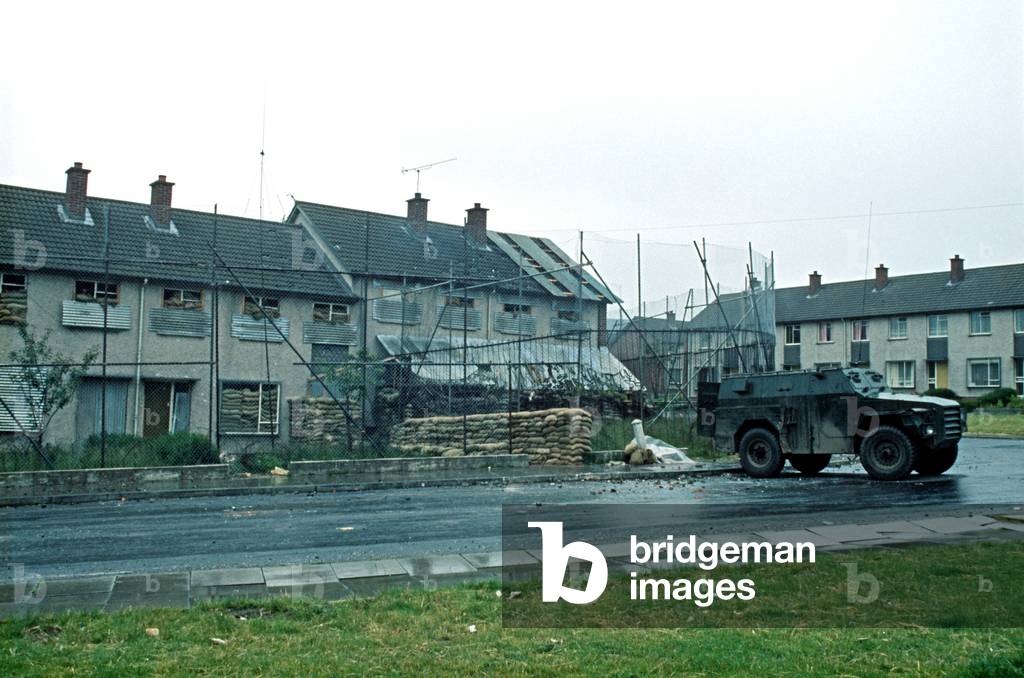 British Army Fortified Reconnaissance Post in Nationalist West Belfast Estate during The Troubles, Nothern Ireland, 1973