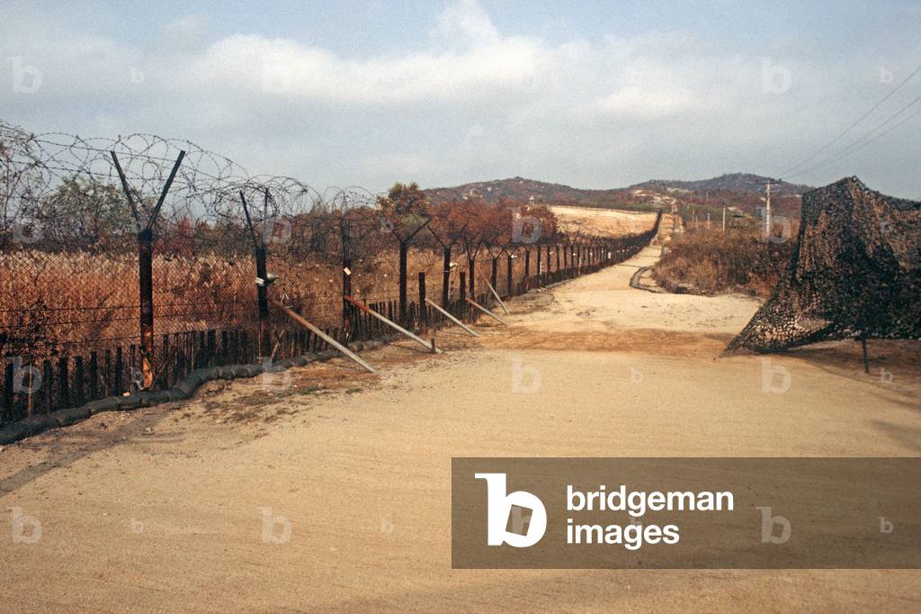 Heavily fortified Korean Demilitarized Zone, DMZ Line, between North Korea and South Korea under United Nations controll (photo)