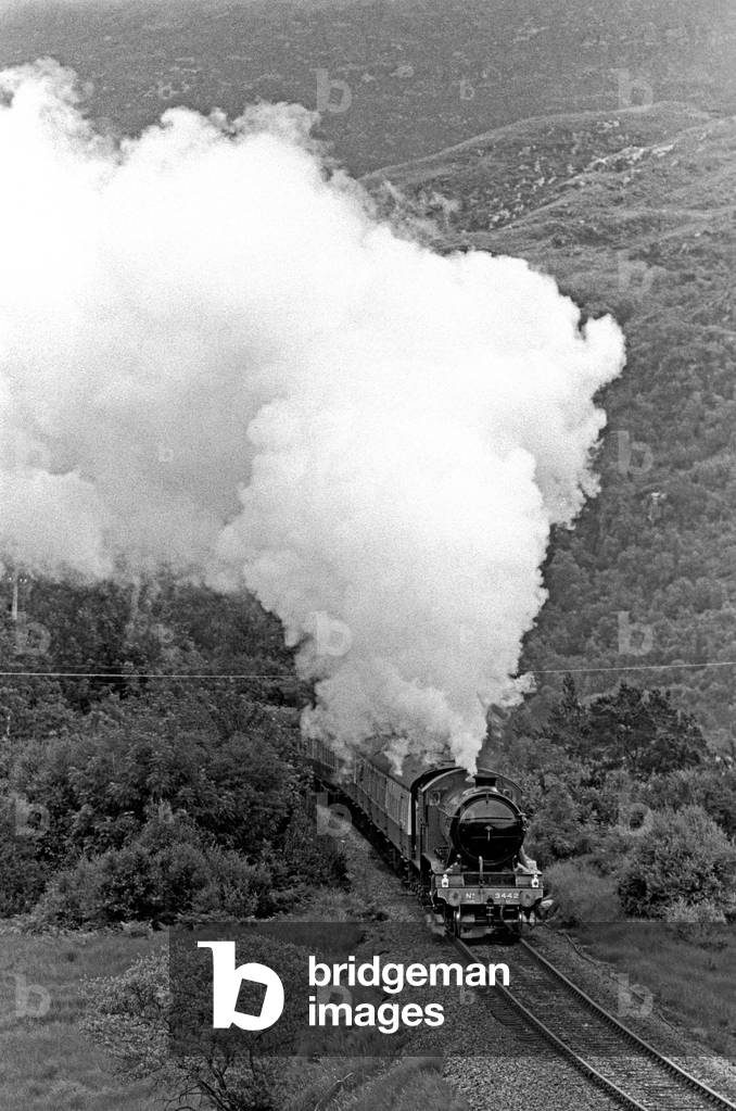 Steam train on The West Highland Line, Scotland, 1989 (photograph)