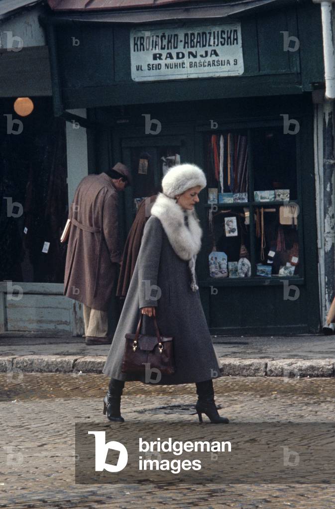 Fashion styled 1980s lady in Sarajevo, former Yugoslavia