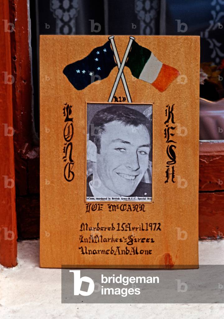 Memorial Plaque to Murdered Republican made in Long Kesh Internment Camp by Republican Prisoners during The Troubles, Northern Ireland, Long Kesh, 1972 (photo)