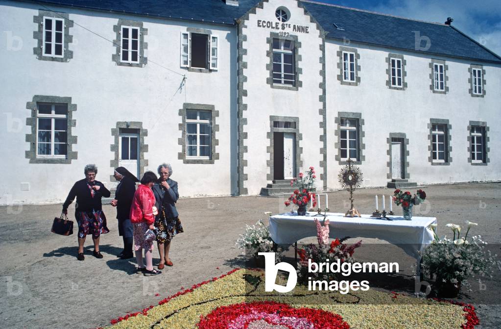 Roman Catholic Holy day in village of Lampaul, Island of Ushant, Brittany, France (photo)