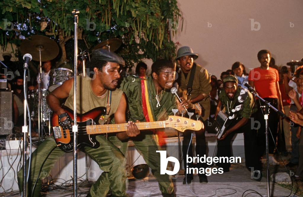 The Blood Fire Posse playing reggae at the Kingston High School concert, Kingston, Jamaica (photo)
