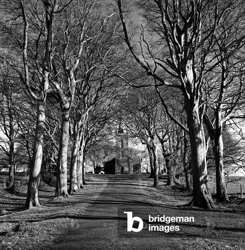 Church in Co Down, Northern Ireland (b/w photo)