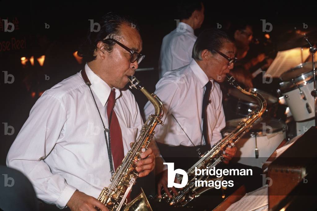 Saxophone players in the Jimmy King Jazz Orchestra, Shanghai, China (photo)