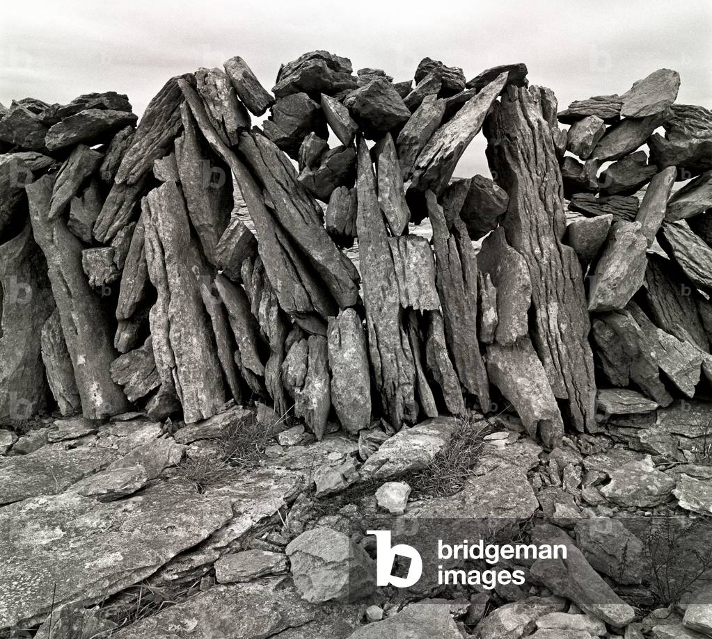 Limestone stone wall in the Burren (b/w photo)