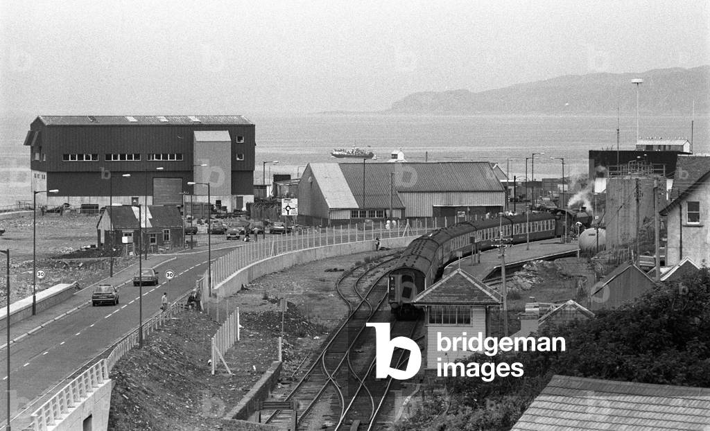Steam train LNER The Great Marquess at Mallaig station, the West Highland Line, Scotland, 1989 (photograph)